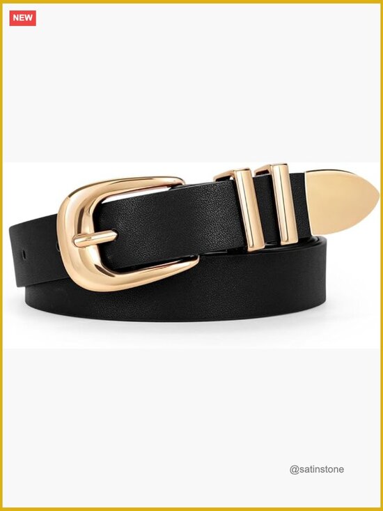 Faux Leather Western Belt with Gold Buckle - Skinny Women Belt main image 5